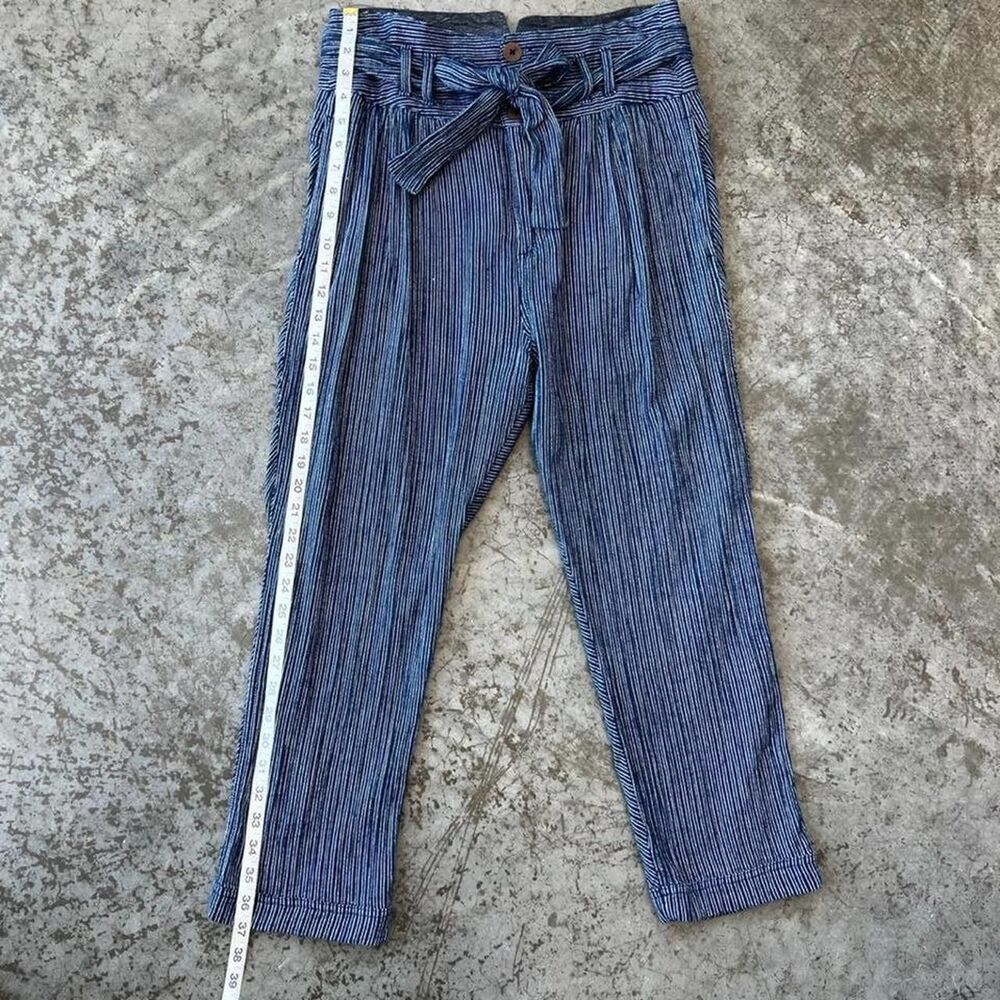 Free People Navy Blue Striped High Rise Tie Waist Capri Trousers Women's 6 - Picture 6 of 8
